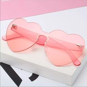 Pink Rimless Heart Shaped Sunglasses